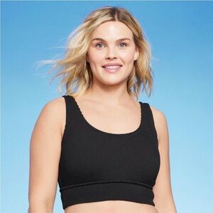 Women's Pucker Textured Scoop Neck Longline Bikini Top - Kona Sol™ Black new